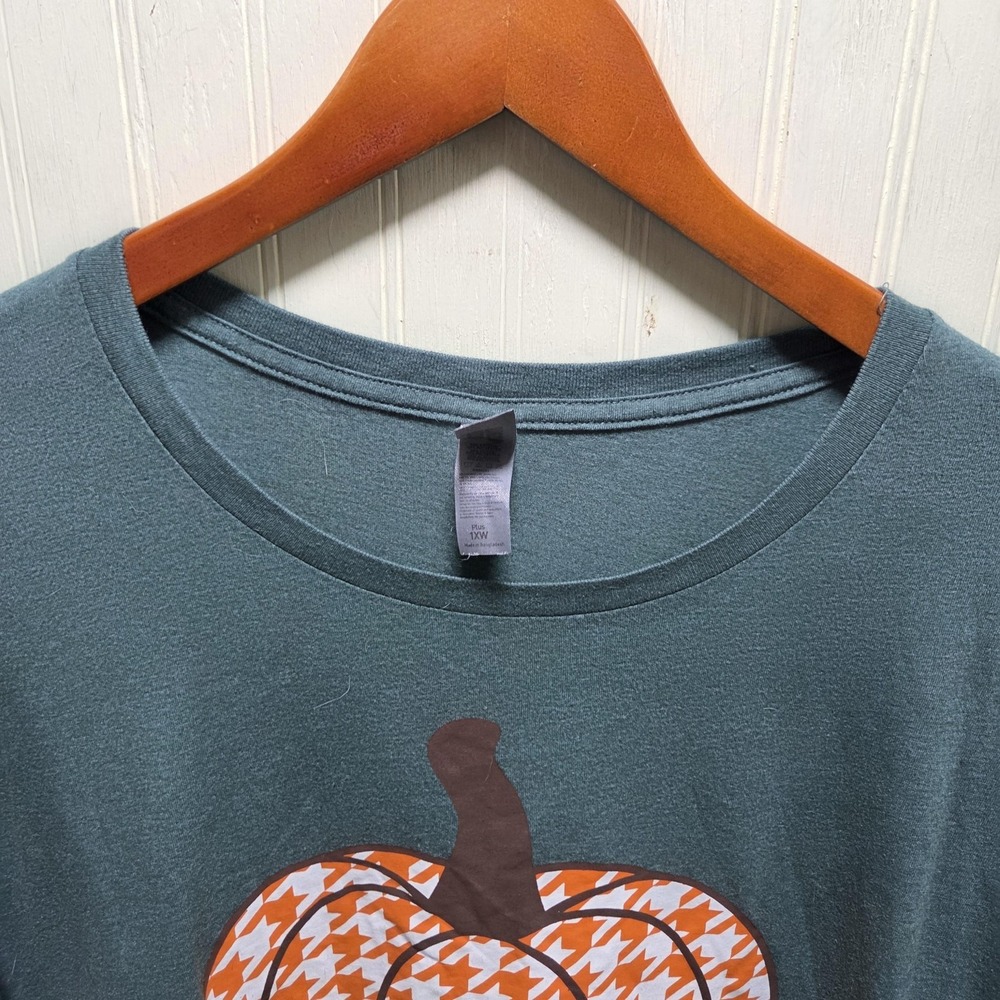 Instant Message Shirt Womens Plus 1XW Green Short Sleeve Pumpkin Halloween Top